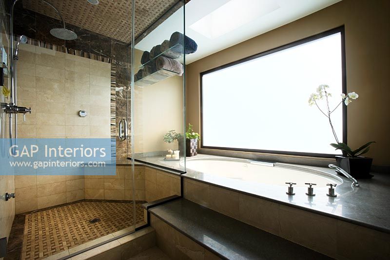 Salle de bain moderne avec jacuzzi et douche