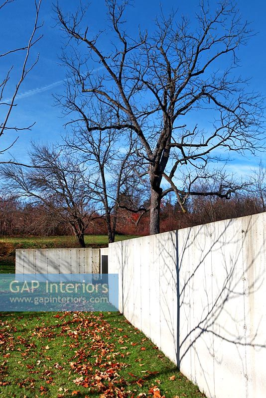 Murs en béton dans un jardin boisé