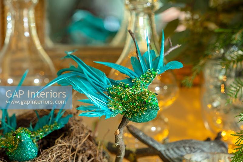 Détail de décoration d'oiseau bleu de Noël