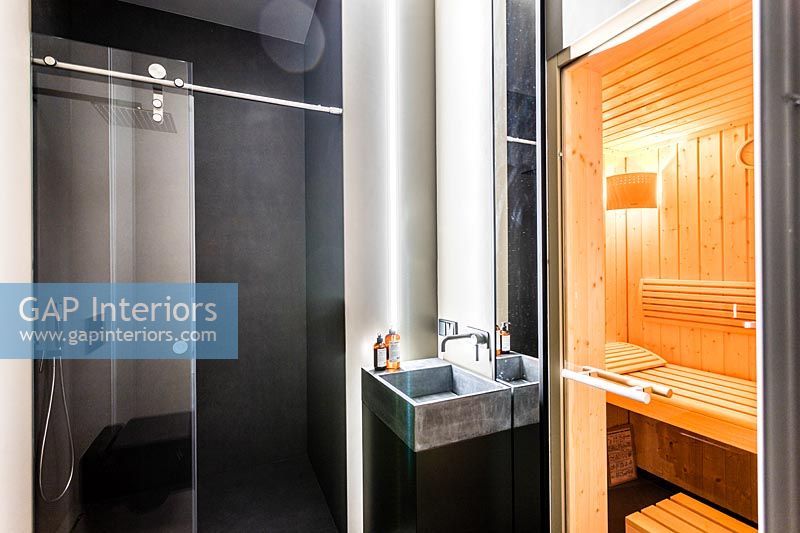 Salle de bain moderne avec sauna