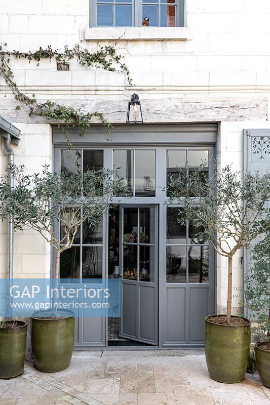 Portes peintes en gris de maison classique - extérieur