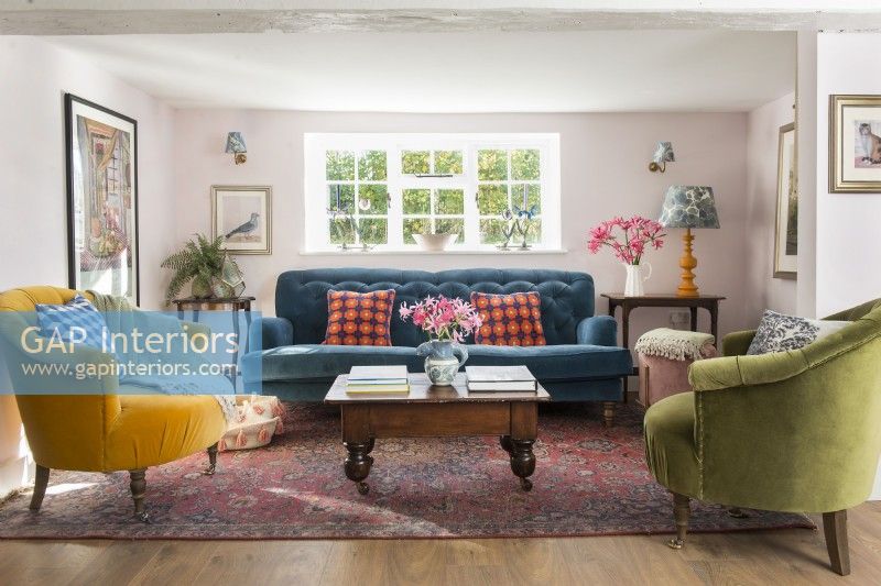 Colourful furniture in country living room