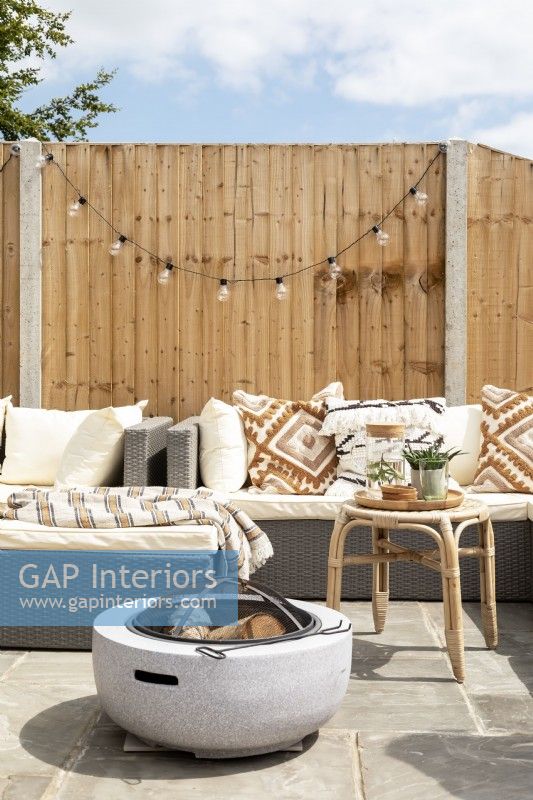 Detail of outdoor seating in calm neutral tones