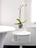 Orchidée sur table d'appoint dans la salle de bain