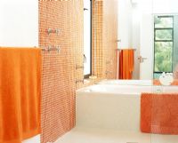 Intérieur de la salle de bain moderne avec baignoire et sèche-serviettes