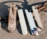 Collection de bois flotté sur une plage