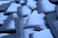 Détail de tuiles d'ardoise couvertes de neige