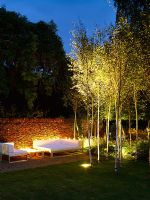 Jardin minimal illuminé la nuit