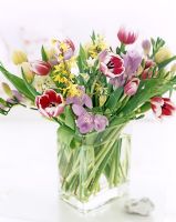 Arrangement de fleurs dans un vase en verre