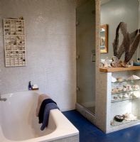 Salle de bain moderne avec étalage de coquillages