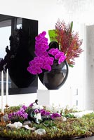 Orchidées dans un vase noir