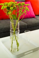 Chrysanthèmes dans un vase en verre