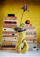 Orchidée dans un vase en forme de paon