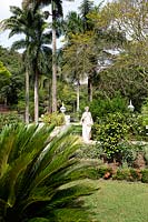 Jardin tropical avec des statues