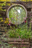 Miroir et caisse en bois planté de fleurs sauvages