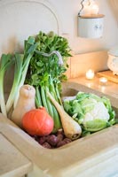 Détail, de, légumes, dans, évier cuisine