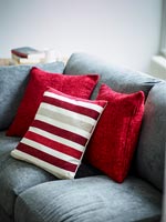 Coussins rouges sur canapé