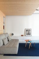 Salon moderne avec mur et plafond en bois