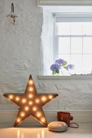 Lampe en forme d'étoile sur le plancher du salon de campagne