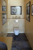 Photographies encadrées au-dessus des toilettes dans la salle de bain moderne