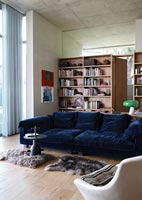Grand canapé bleu dans le salon moderne