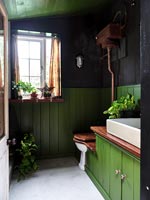 Salle de bain champêtre peinte en vert et noir