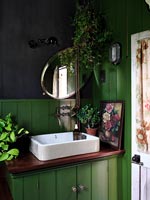 Salle de bain champêtre peinte en vert et noir