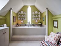 Salle de bain aux murs peints en vert