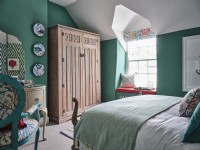 Chambre côtière colorée en vert et blanc
