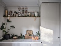 Pots de stockage et plantes d'intérieur dans la cuisine moderne