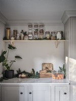 Pots de stockage et plantes décoratives dans la cuisine moderne