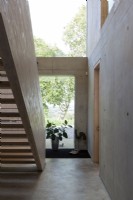 Escaliers et hall d'entrée contemporains, contreplaqué et béton.