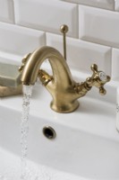 Détail des robinets dorés de style vintage