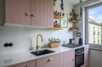 Cuisine moderne avec armoires rose foncé