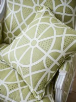Coussin à motifs vert sur chaise classique