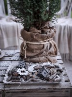Détail des décorations de Noël sur le porche