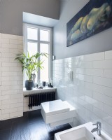 Salle de bain noire et blanche avec WC