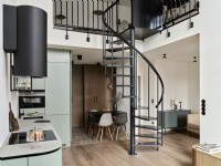 Cuisine moderne salle à manger escalier colimaçon et mezzanine