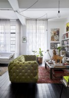 Canapé clouté vert dans le salon moderne